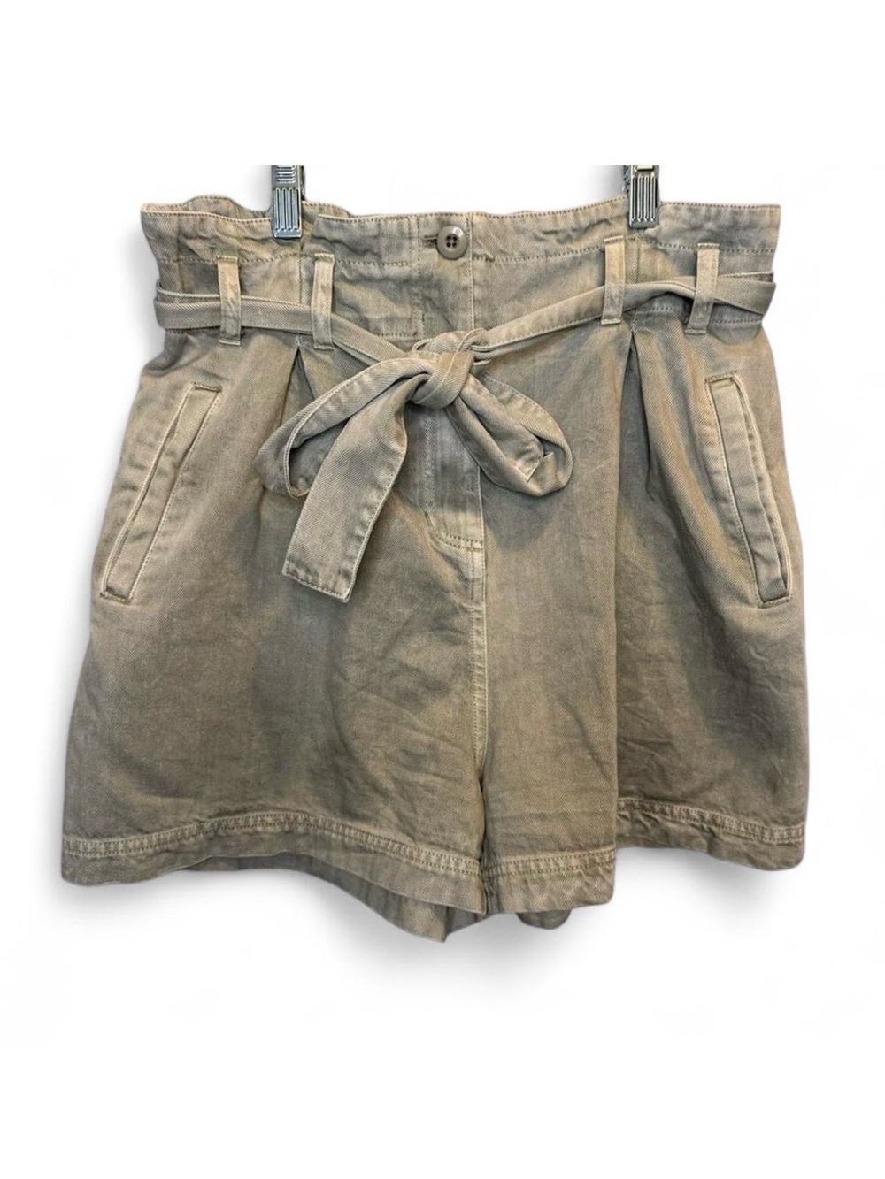Rails Belle Paperbag Tie Waist Denim Shorts in Light Sage Acid Wash Large Boho